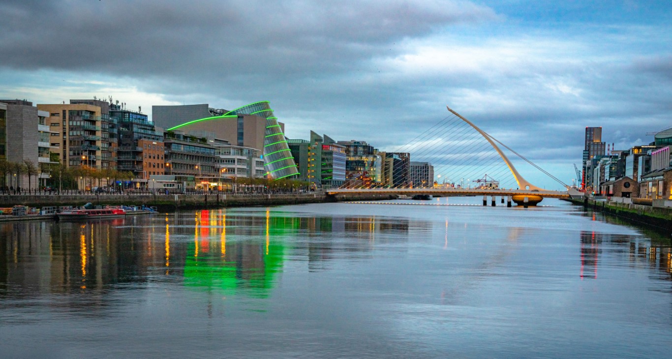 Dublin skyline and the Samuel Beckett Bridge